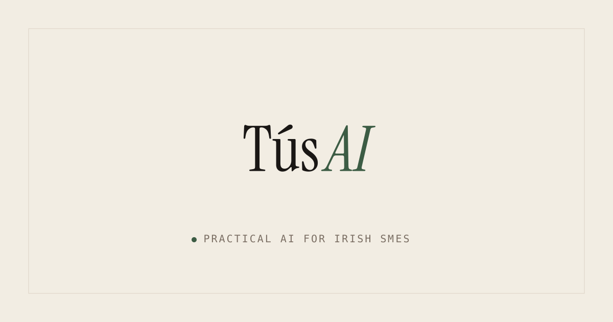 Tús AI default open graph card, wordmark and tagline on paper