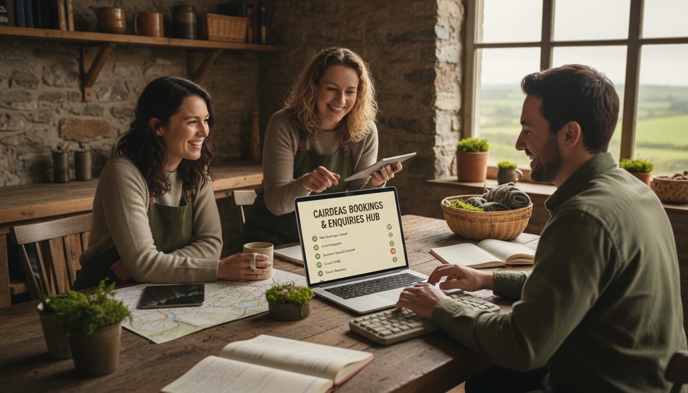 A Tús AI guest enquiry inbox for an Irish hotel, venue, or tourism business handling booking questions, event enquiries, FAQs, reviews, and quote requests in one place