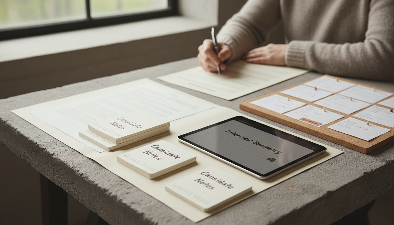 A Tús AI workflow for an Irish recruitment and HR team: candidate notes, interview summaries, follow-up tasks, and a clear human decision checkpoint. AI organises, humans decide.